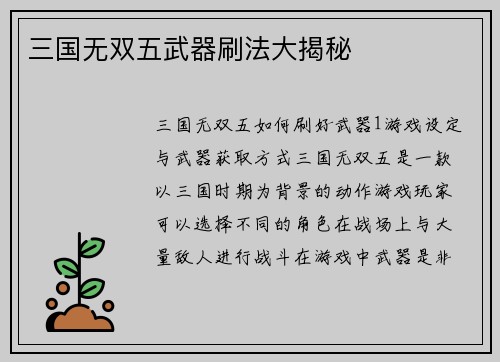 三国无双五武器刷法大揭秘